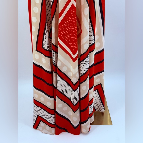 Eliza J Scarf Boho Halter Maxi Dress Red Beige Abstract Geometric Design Size 10 - Picture 14 of 17